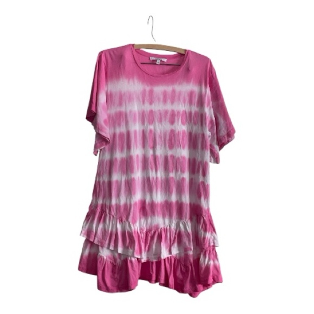 10 Crosby Derek Lam Lois Short Sleeve Ruffle Pink and White Tie Dye Dress Size M